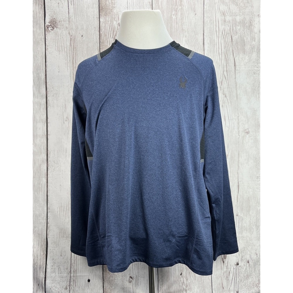 Spyder Men's Active Crew Neck Long Sleeve 4Way Stretch Reflective L Dust Navy